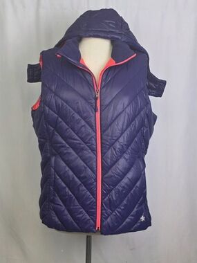 Tek Gear Purple Hooded Puffer Vest with Bright Pink Lining Size XL